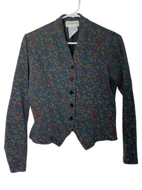 Vintage Y2K Floral Knit Blazer Womens Size Small Crop Gray Multi Warehouse